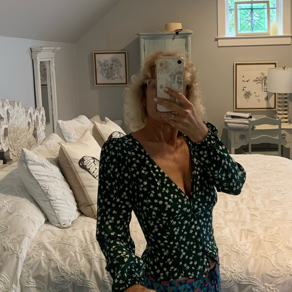 Reformation Green Floral Blouse